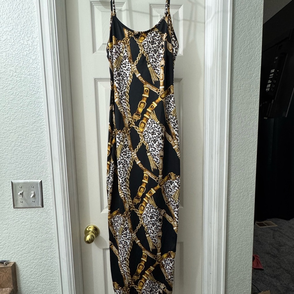 Annie Leopard and Gold Chain Maxi Dress